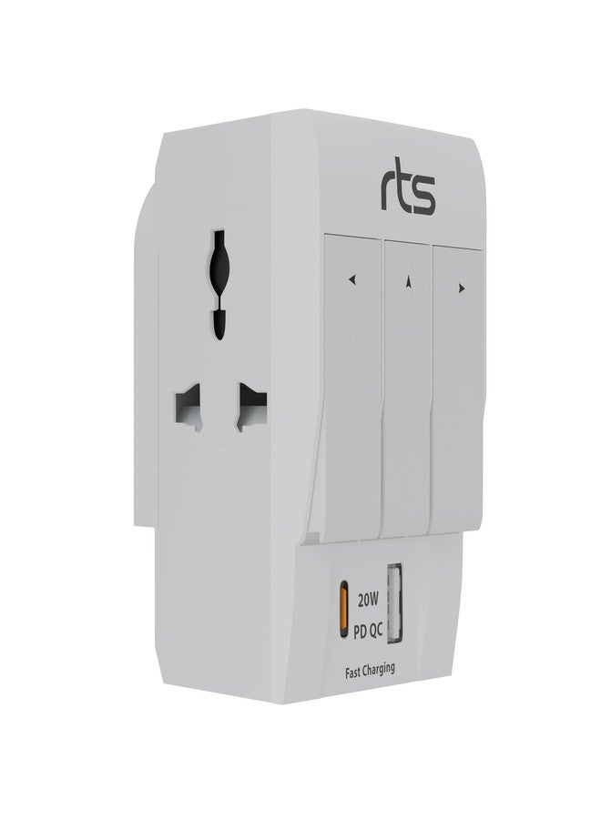 rts 3 Pin Multi Plug Socket-Worldwide Universal Travel Adapter with USB Ports & Type-C PD Individual Switch Safety Shutter LED Indicator-3 Way Plug Socket (5A-250V) Type D Plug for Home Office White - Image 1